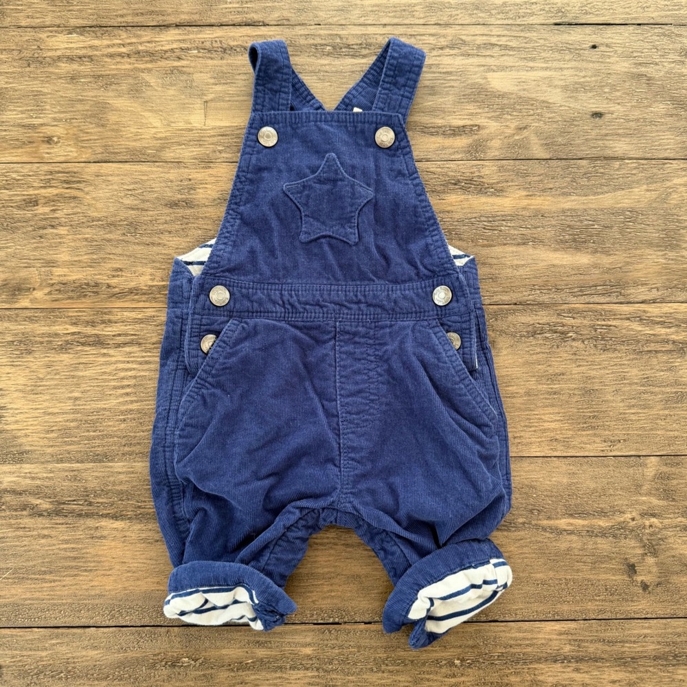 Baby Boden Blue Stripe Lined Corduroy Star Overalls Striped 0-3M Boys